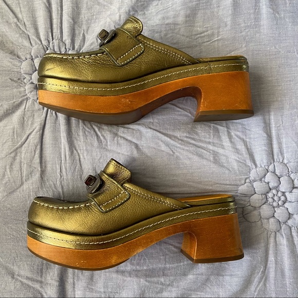 SOLD! Coach Adrienne Leather Wood Clog Mules 💚 - Picture 4 of 13